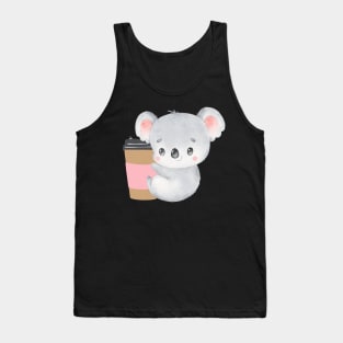 Cute Koala Drinking Coffee Koala Drinks Coffee First Sleepy cat I need coffee addict Tank Top